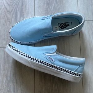 Blue Slip On Vans with Checkered Detail